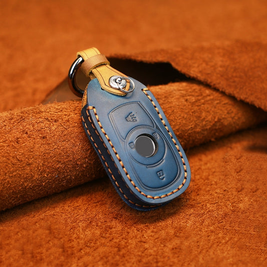 For Buick Car Cowhide Leather Key Protective Cover Key Case, Four Keys Version (Blue) by buy2fix