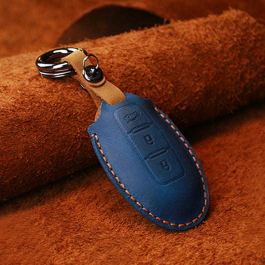 For Nissan Car Cowhide Leather Key Protective Cover Key Case, Three Keys Tailgate Version (Blue) by buy2fix