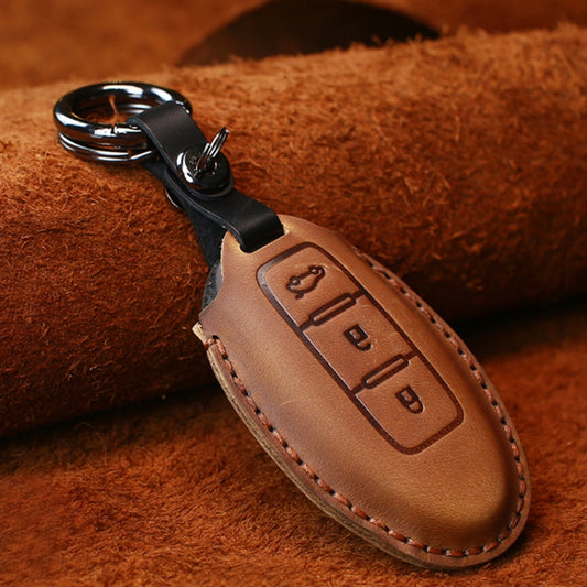 For Nissan Car Cowhide Leather Key Protective Cover Key Case, Three Keys Tailgate Version (Brown) by buy2fix