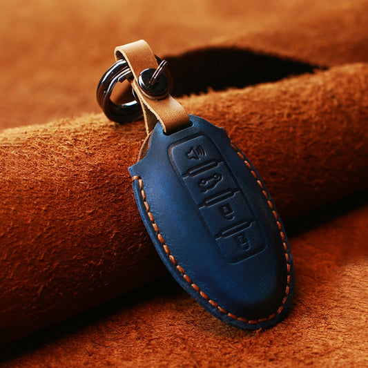 For Nissan Car Cowhide Leather Key Protective Cover Key Case, Four Keys Version (Blue) by buy2fix