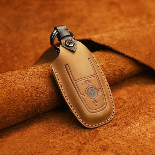 For Ford Car Cowhide Leather Key Protective Cover Key Case, Three Keys Version (Brown) by buy2fix