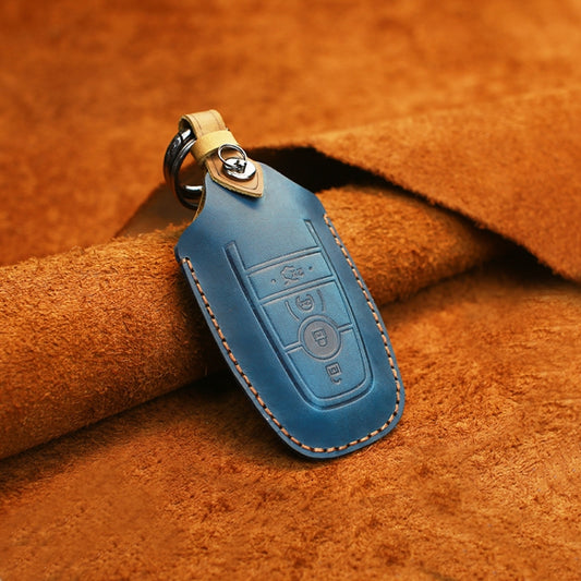 For Ford Car Cowhide Leather Key Protective Cover Key Case, Four Keys Version (Blue) by buy2fix