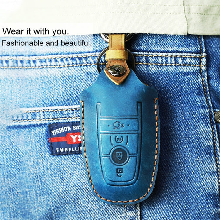 For Ford Car Cowhide Leather Key Protective Cover Key Case, Four Keys Version (Blue) by buy2fix