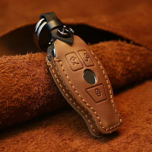For Mercedes-Benz Old Style Car Cowhide Leather Key Protective Cover Key Case (Brown) by buy2fix