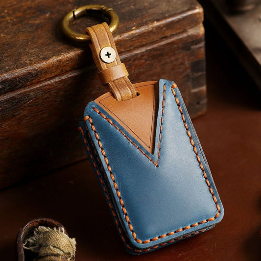For Volvo Car Cowhide Leather Key Protective Cover Key Case (Blue) by buy2fix