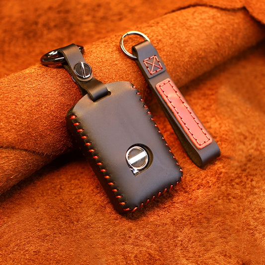 For Volvo Single Slit Style Car Cowhide Leather Key Protective Cover Key Case (Black) by buy2fix