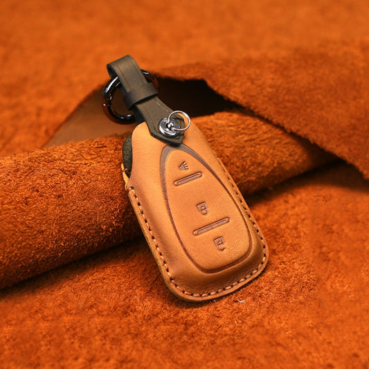 For Chevrolet Car Cowhide Leather Key Protective Cover Key Case, Three Keys Version (Brown) by buy2fix