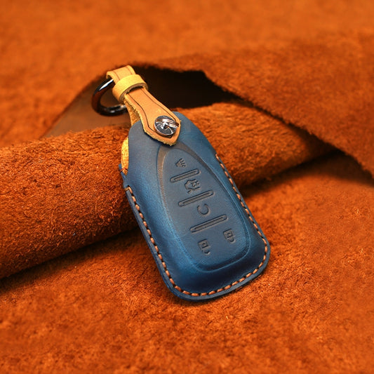 For Chevrolet Car Cowhide Leather Key Protective Cover Key Case, Five Keys Version (Blue) by buy2fix