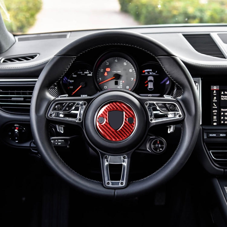 Car Carbon Fiber Steering Wheel Decorative Sticker for Porsche Macan 2014-2021, Left and Right Drive Universal (Red) by buy2fix