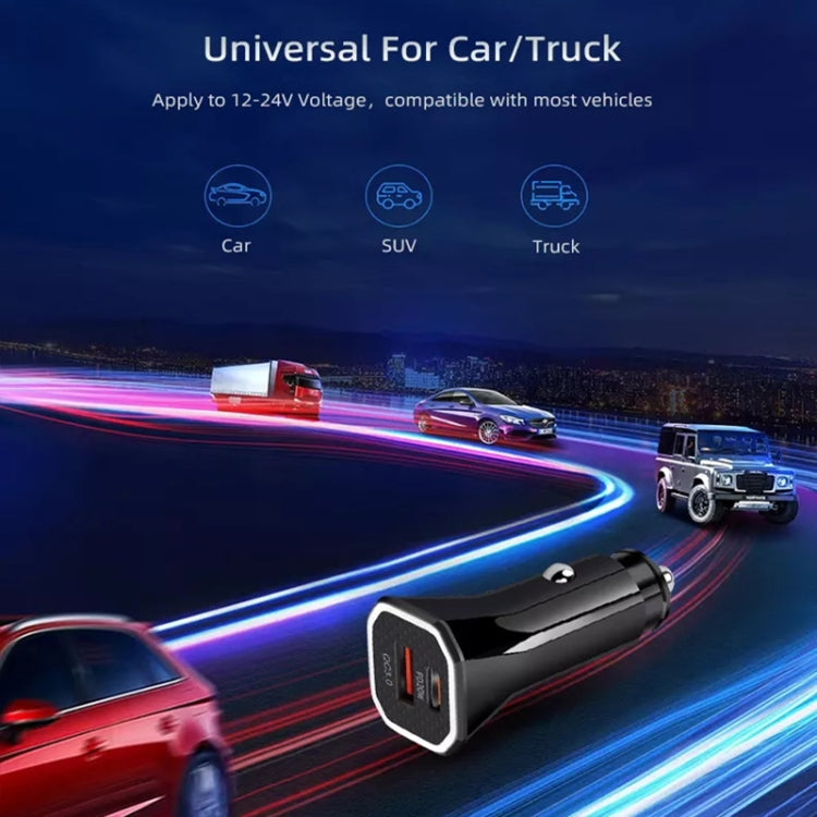 PD + QC3.0 Car 2 in 1 Square Fast Charger Car Cigarette Lighter (Black) by buy2fix