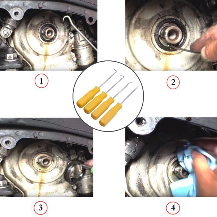4 PCS Car Pick and Hook Set O Ring Oil Seal Gasket Puller Remover Craft Hand Tool Car Remover Tool Set (Yellow) by buy2fix