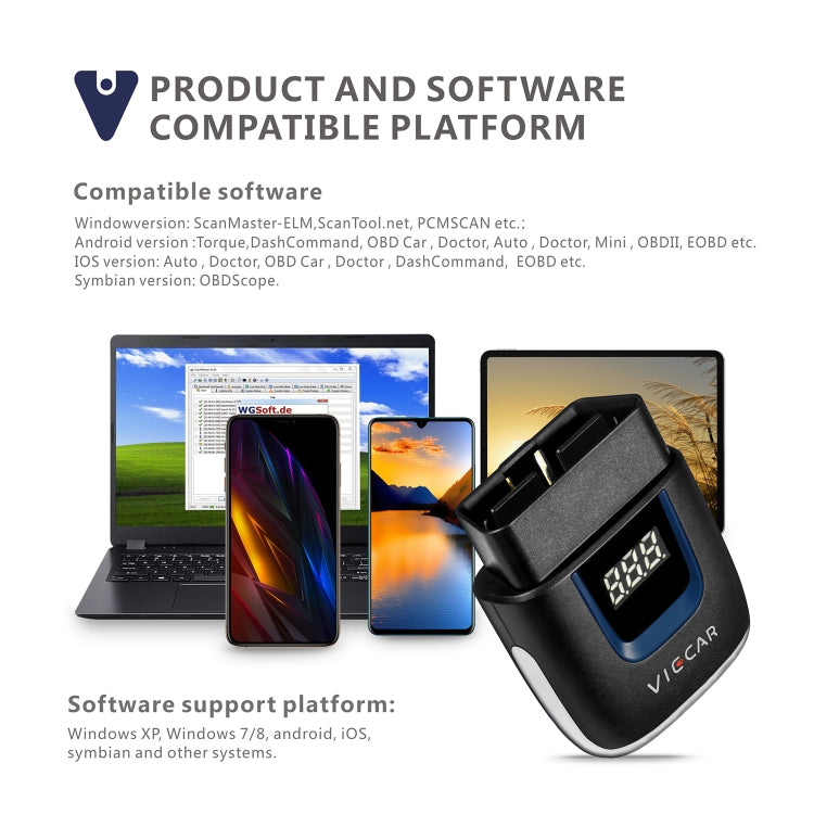 Viecar VP003 Car Mini OBD + USB / Type-C Interface Fault Detector V2.2 Bluetooth Diagnostic Tool by buy2fix