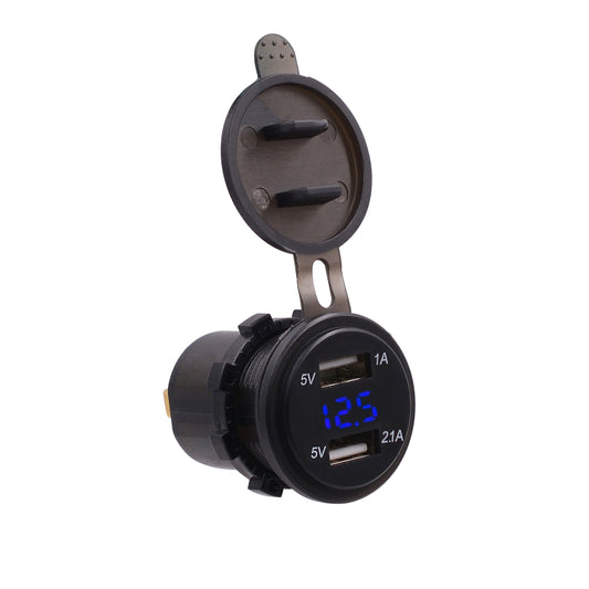 Universal Car Dual Port USB Charger Power Outlet Adapter 3.1A 5V IP66 with LED Digital Voltmeter + 60cm Cable(Blue Light) by buy2fix