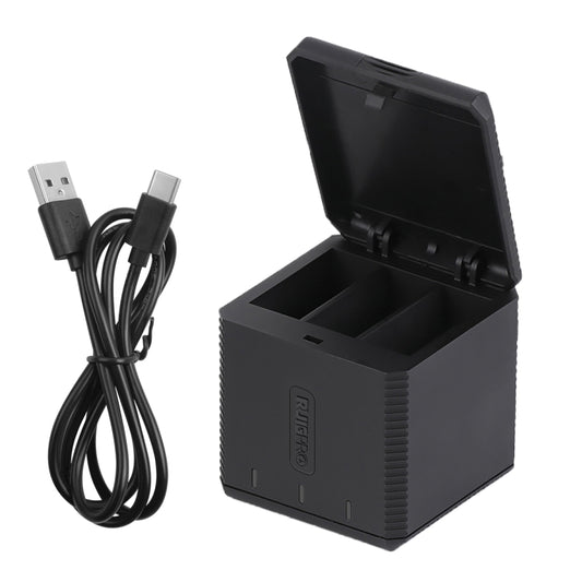 RUIGPRO USB Triple Batteries Housing Charger Box with Cable & Indicator Light for GoPro HERO9 Black / HERO10 Black(Black) by RUIGPRO