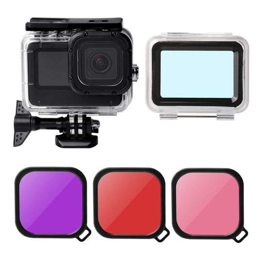 Waterproof Case + Touch Back Cover + Purple Red Pink Lens Filter for GoPro HERO10 Black / HERO9 Black by buy2fix