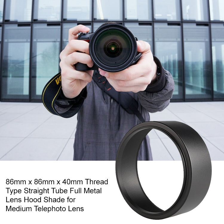 86mm x 86mm x 40mm Thread Type Straight Tube Full Metal Lens Hood Shade for Medium Telephoto Lens by buy2fix