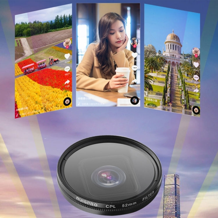 RUIGPRO for GoPro HERO10 Black / HERO9 Black Professional 52mm CPL Lens Filter with Filter Adapter Ring & Lens Cap by RUIGPRO