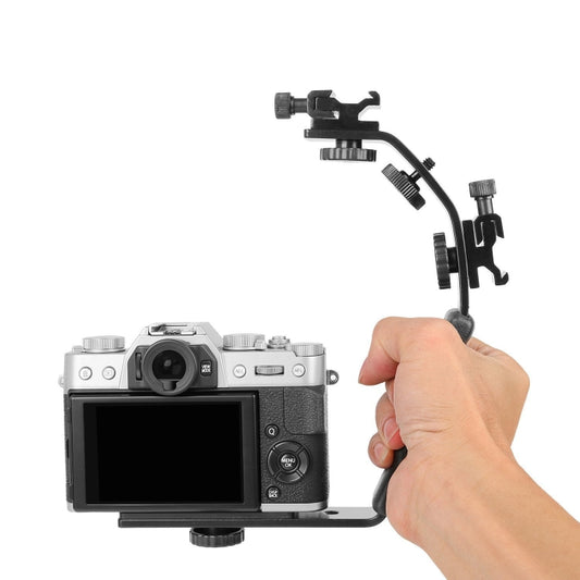 L-Shaped Aluminum Flash Bracket Camera Holder(Black) by buy2fix
