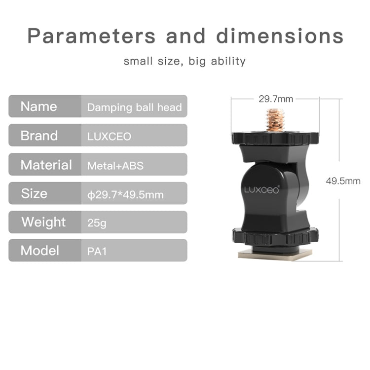 LUXCeO PA1 Camera Universal Hot Shoe Holder Damping Ball-Head Bracket (Black) by LUXCeO