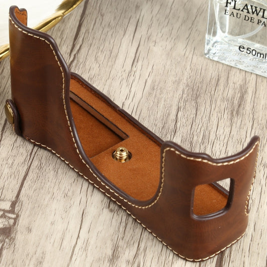 1/4 inch Thread PU Leather Camera Half Case Base for FUJIFILM X100V (Coffee) by buy2fix