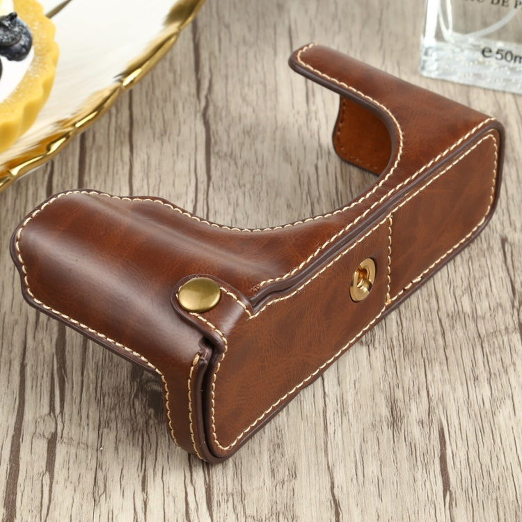 1/4 inch Thread PU Leather Camera Half Case Base for FUJIFILM X100V (Coffee) by buy2fix