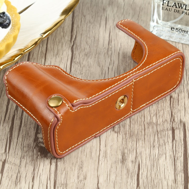 1/4 inch Thread PU Leather Camera Half Case Base for FUJIFILM X100V (Brown) by buy2fix