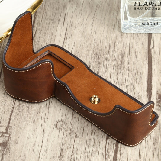 1/4 inch Thread PU Leather Camera Half Case Base for Sony ILCE-7RM4 / A7RM4 / A7R IV (Coffee) by buy2fix