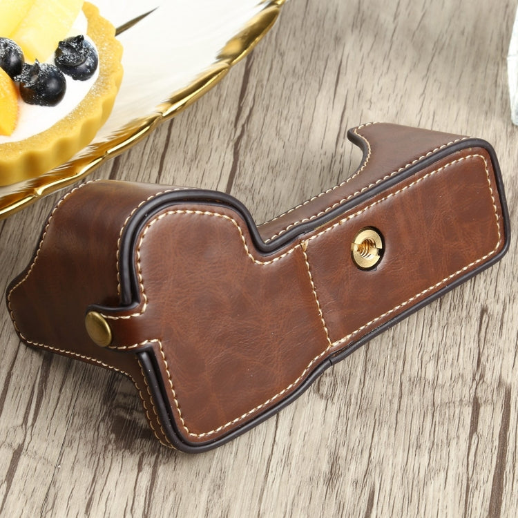 1/4 inch Thread PU Leather Camera Half Case Base for Sony ILCE-7RM4 / A7RM4 / A7R IV (Coffee) by buy2fix