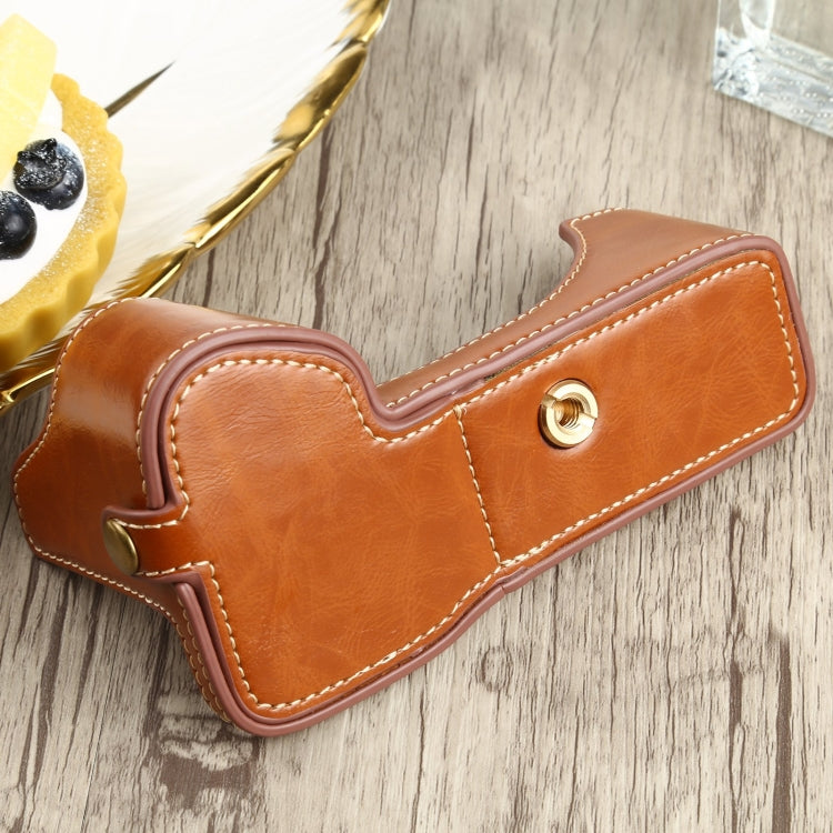 1/4 inch Thread PU Leather Camera Half Case Base for Sony ILCE-7RM4 / A7RM4 / A7R IV (Brown) by buy2fix