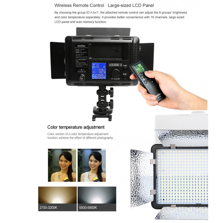Godox LED308C II 308LEDs Dimmable Photography Light 860LUX Professional Vlogging Video & Photo Studio Light for Canon / Nikon DSLR Cameras(Black) by Godox
