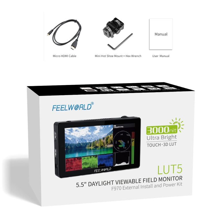 FEELWORLD LUT5 5.5 inch Ultra High Bright 3000nit Touch Screen DSLR Camera Field Monitor (Black) by FEELWORLD