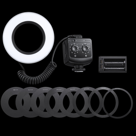Godox Ring72 Macro Ring 48 LED Flash Light with 8 Different Size Adapter Rings(Black) by Godox