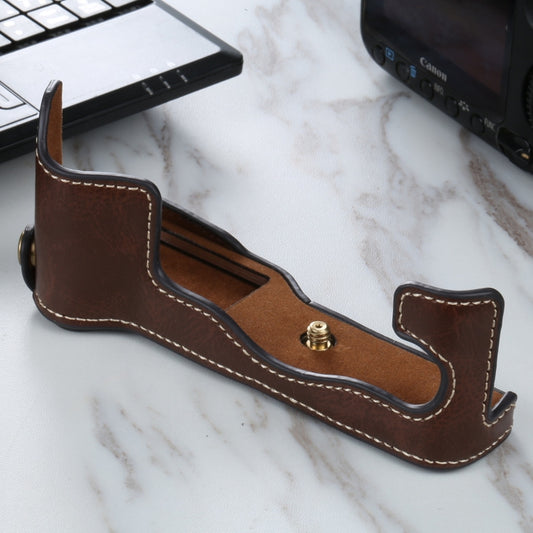 1/4 inch Thread PU Leather Camera Half Case Base for FUJIFILM X-T3/X-T2(Coffee) by buy2fix