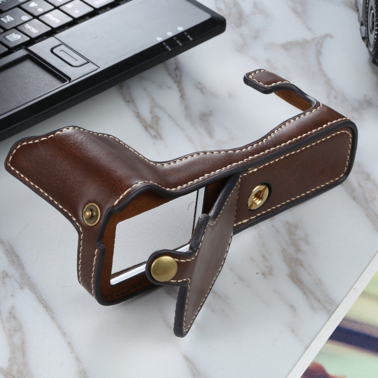 1/4 inch Thread PU Leather Camera Half Case Base for FUJIFILM X-T3/X-T2(Coffee) by buy2fix