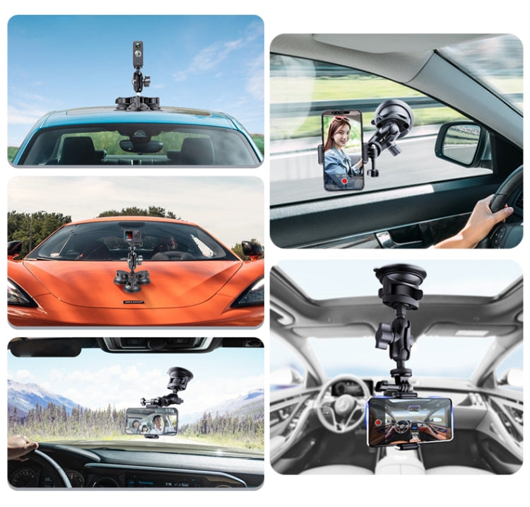 Single Suction Cup Mount Holder with Tripod Adapter & Steel Tether & Safety Buckle (Black) by buy2fix