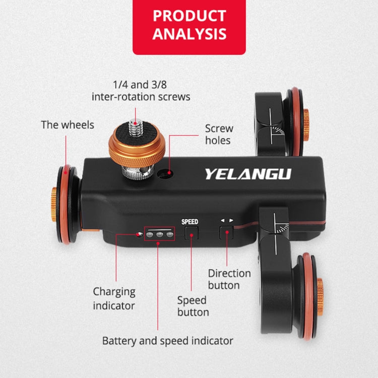 YELANGU L4X Camera Wheel Dolly + PC141 Phone Clamp with Remote, Load: 3kg by YELANGU