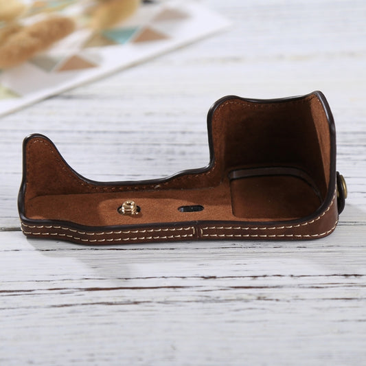 1/4 inch Thread PU Leather Camera Half Case Base for Sony Alpha 6100 / A6100(Coffee) by buy2fix