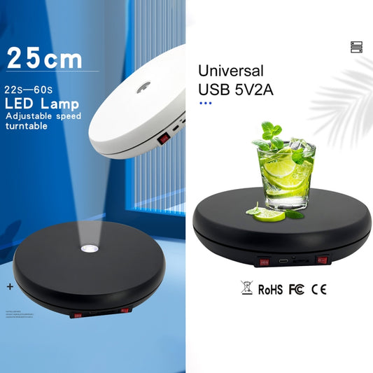 25cm LED Light Electric Rotating Display Stand Turntable (White) by buy2fix