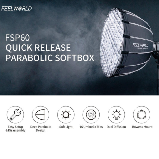 FEELWORLD FSP60 60cm Parabolic Softbox Quick Release Diffuser with Bowens Mount (Black) by FEELWORLD
