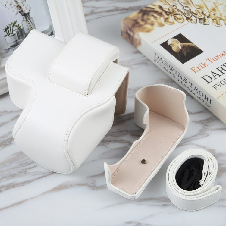 For Canon EOS R10 Camera Full Body Magnetic Leather Camera Case Bag with Strap(White) by buy2fix