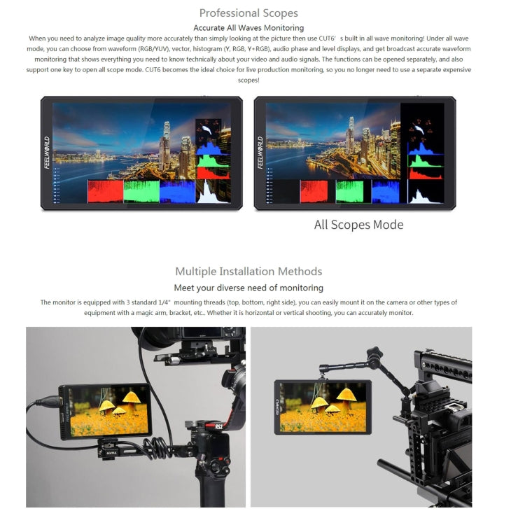 FEELWORLD CUT6 6-inch Touch Screen Monitor Recorder FHD IPS 4K HDMI Camera Field Monitor (Black) by FEELWORLD