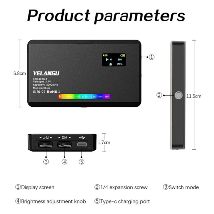 YELANGU LW140RGB 140 LEDs RGB Studio Light Video & Photo Fill Light (Black) by YELANGU