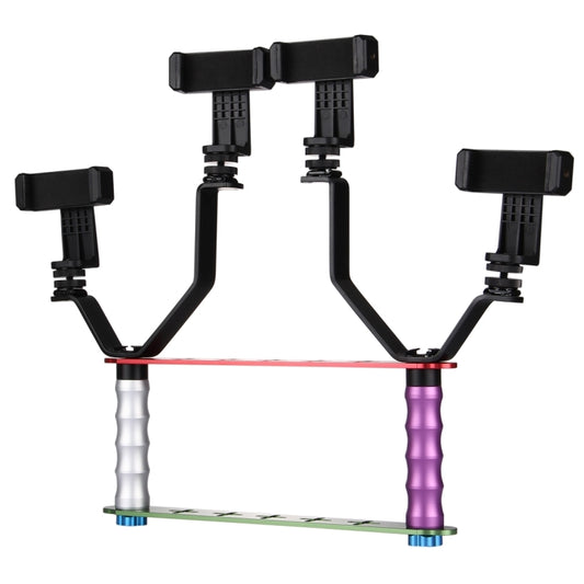 Smartphone Live Broadcast Bracket Dual Hand-held Selfie Mount Kits with 2x V-Bracket + 3x Phone Clips, For iPhone, Galaxy, Huawei, Xiaomi, HTC, Sony, Google and other Smartphones by buy2fix