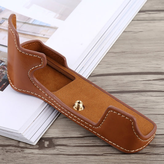 1/4 inch Thread PU Leather Camera Half Case Base for Olympus EM5 / EM5 Mark II (Brown) by buy2fix