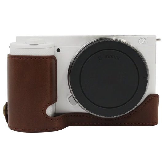 1/4 inch Thread PU Leather Camera Half Case Base for Sony ZV-E10 / ZV-E10L (Coffee) by buy2fix