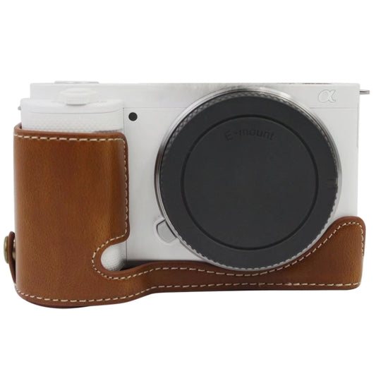 1/4 inch Thread PU Leather Camera Half Case Base for Sony ZV-E10 / ZV-E10L (Brown) by buy2fix