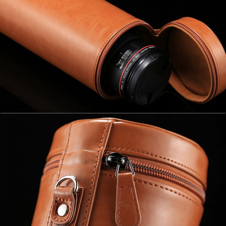 Extra Large Lens Case Zippered PU Leather Pouch Box for DSLR Camera Lens, Size: 24.5*10.5*10.5cm(Brown) by buy2fix