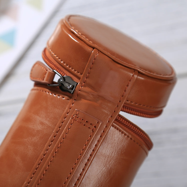 Medium Lens Case Zippered PU Leather Pouch Box for DSLR Camera Lens, Size: 13x9x9cm(Brown) by buy2fix