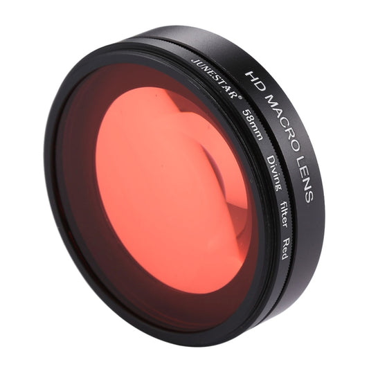 JSR 58mm 16X Macro Lens + Red Diving Lens Filter with Lens Cover + Lens Filter Ring Adapter + String + Cleaning Cloth for GoPro HERO6 /5 Dive Housing by JSR