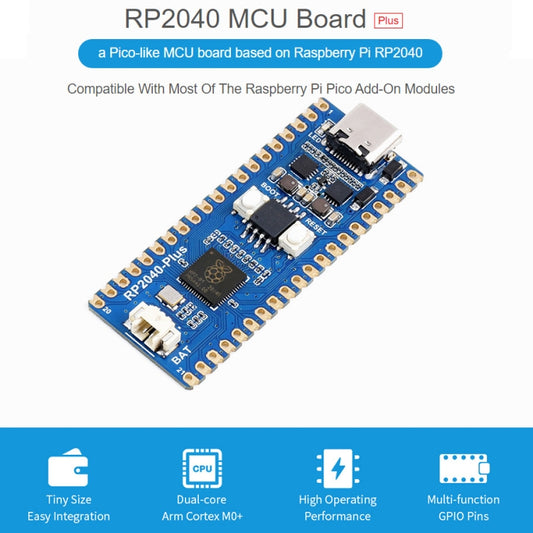 Waveshare RP2040-Plus Pico-like MCU Board Based on Raspberry Pi MCU RP2040, with Pinheader by WAVESHARE